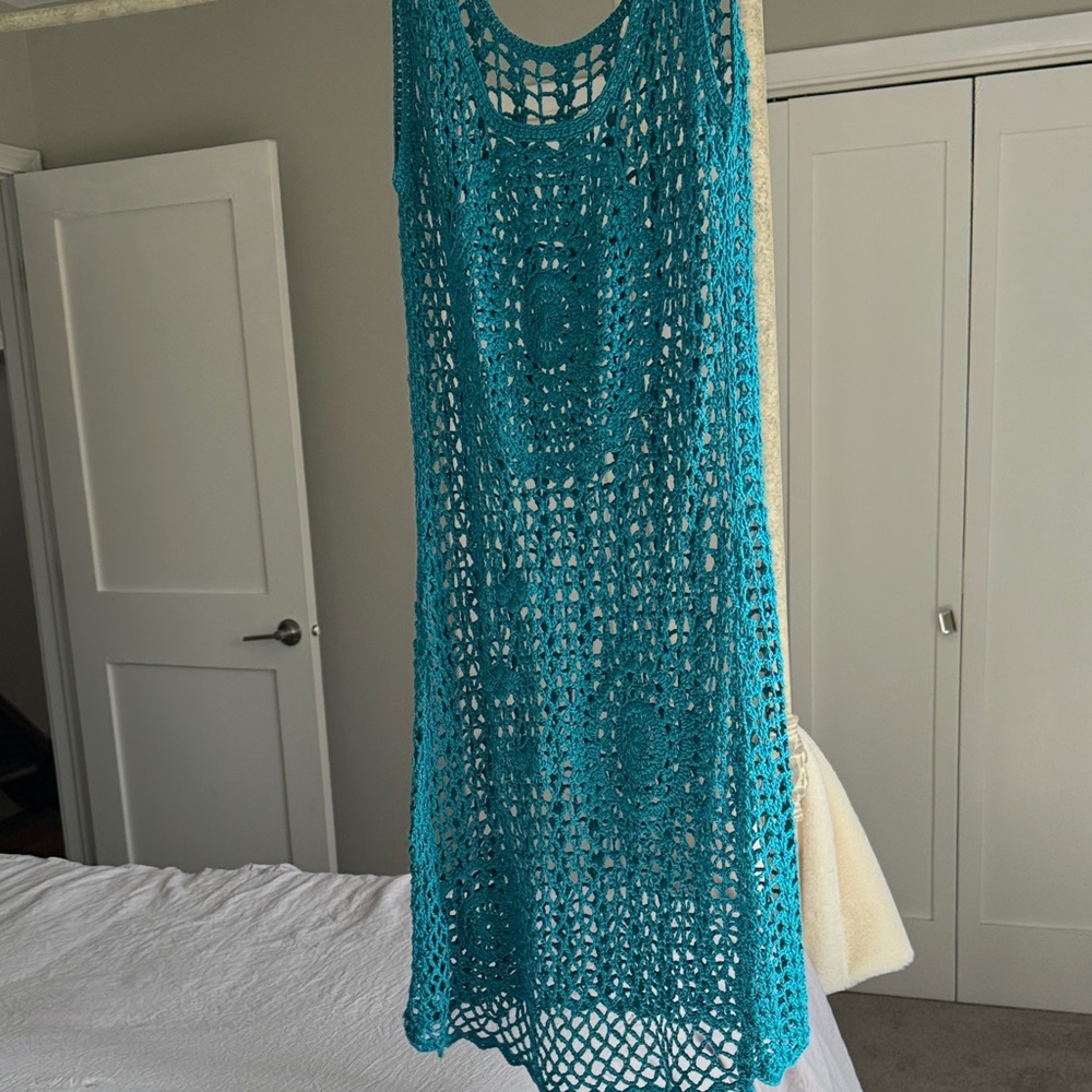 Teal Open-Knit crochet dress or coverup